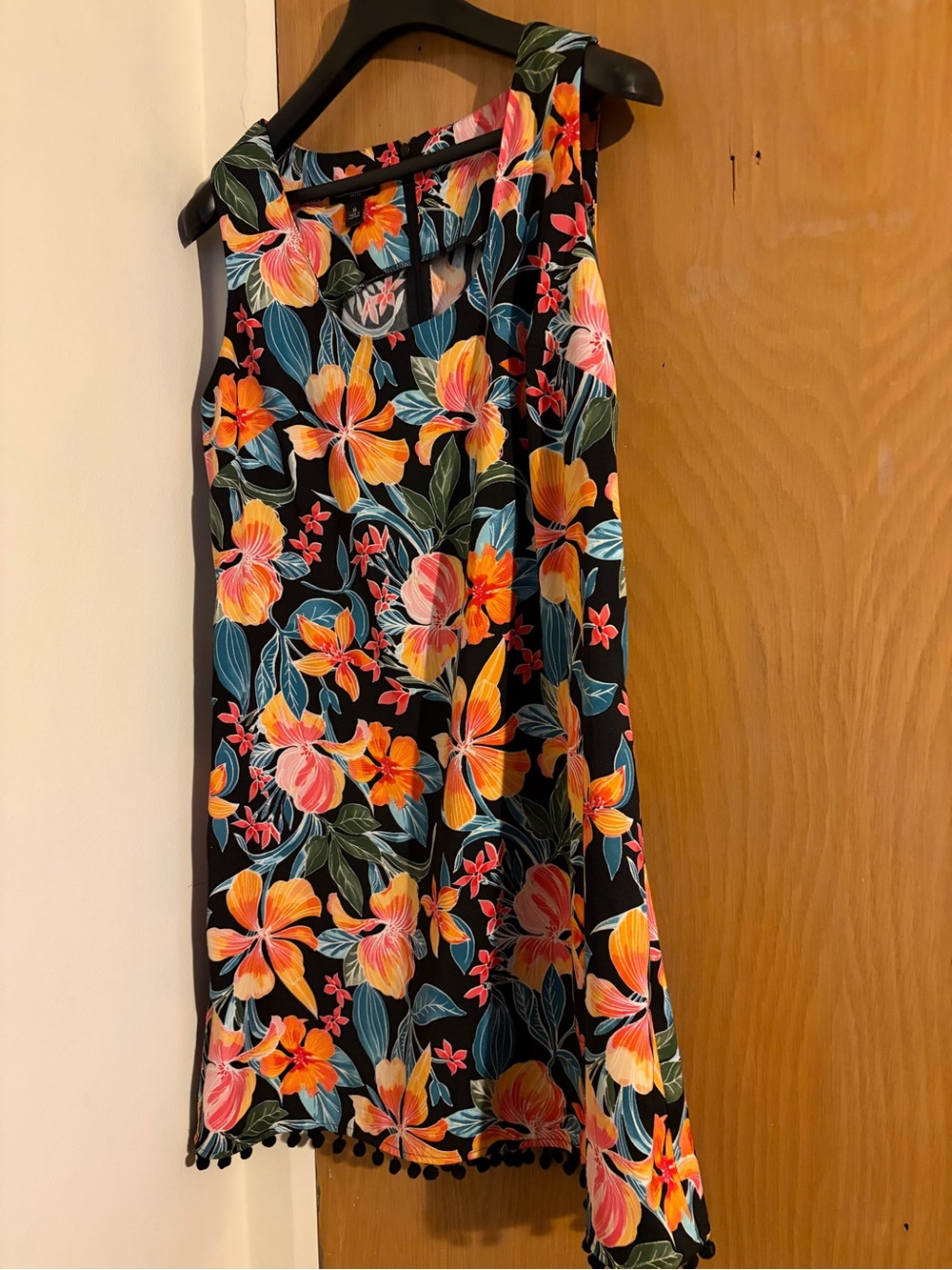 AGB Black A-Line Dress with Vibrant Floral Print